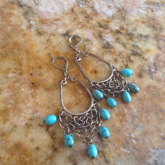 Lucky Brand Jewelry - lucky brand gold earrings with turquoise balls